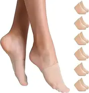 Yilanmy Toe Topper Socks Women 6 Pairs, No Show Liner Half Socks Seamless for Heels, Non-Skid Bottom Mule Socks, Nude, One Size
