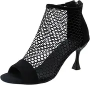 [Generic] Women's Summer Fashion Mesh Hollow Fish Mouth Fine Heel Sandals Back Zipper Middle Women's Flat Leather Sandals Size 9