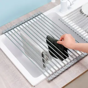 瀝水架碗架廚房水槽可折疊不銹鋼水池收納碗碟洗碗池瀝水籃 小號15管 (9.3折)