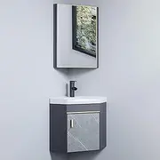 Gtzly Corner Bathroom Vanity, Wall Mounted Ceramic Sink with Mirror Cabinet, Wall Mounted Freestanding Bathroom Sink, Small Space with Cabinet (38x38x43cm)