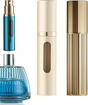 AsaNana Refillable Perfume Atomizer bottom refill charge visualization window mini luxury stylish empty 5ml fragrance bottle lightweight travel office aluminum atomiser(SAP-2P) (Gold and Gold)