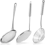 Mifoci 3 Pieces Spider Strainer Skimmer Spoon Set, Stainless Steel Mesh Strainer with Handle Wire Mesh Colander, Hot Pot Fat Skimmer Spoon, Fine Mesh Food Strainer for Cooking, Skimming (5.5 Inch)