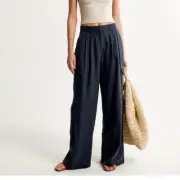 NWT Abercrombie & Fitch Linen-Blend Ultra Wide Leg Cargo Pant Size Small