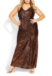 CITY CHIC Liliana Luxe Dress Bronze Sequins Plus Size XS/14 NWT [RRP $299.95]
