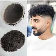 Mens Wig Hair 20MM Curly Hairpiece Human Hair Men Toupee Breathable Full French Lace Men Capillary Prosthesis Mens Toupee(2#)