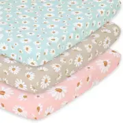 3-Pack Fitted Playard Sheets - Soft & Breathable Baby Girl Mini Crib Sheets, ...