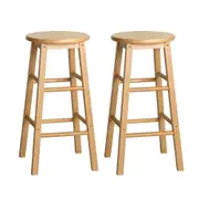 Set of 2 Beech Wood Backless Bar Stools - Natural