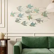 Metal Wall Art Decorations, Creative Handmade Fish Sculpture Light Luxury Home Gifts for Study Hotel Living Room Bedroom Background