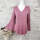 NWT LOFT Size S Mauve Pink Space Dye Long Bell Sleeve Tie Back Knit Pullover Top