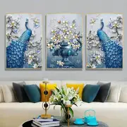 Blue Peacock and White Flower Posters Canvas Prints Wall Art Canvas Painting