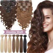 Double Wefted Thick Body Wave 100% Clip In Remy Human Hair Extensions Full Head