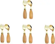 Zerodeko 8 Pcs Baby Forks Spoons Set Toddler Silverware Stainless Steel Kids Utensils Wooden Handle Learning Forks Design Ideal for Toddlers
