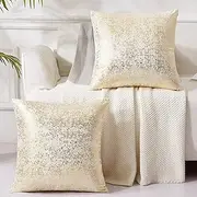 EUCIOR Champagne Throw Pillows 18x18,Gold and White Pillow Covers,Set of 2,Glitter Decorative Velvet Pillow Covers,Solid Color Cushion Covers for Sofa Bedroom Car