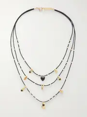 [Isabel Marant] Isabel Marant - Happiness Gold And Silver-tone, Enamel, Crystal And Cord Necklace - Black - One size One size Black