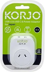 Balanzza Korjo USB A+C - Japan to Aus/NZ with USB Charging, White, 3 Outlets, 2.4A, 10A Rated, Earthed, 240V AC, USB Type A+C, Type A or B Plug