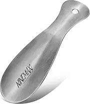 [NINEMAX] Metal Shoe Horn 19CM-Small Stainless Steel Shoehorn,Lazy Shoe Helper with Rope&Hook for the Elderly Kids Men Women(Silver)