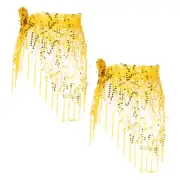Belly Dance Hip Scarf Sequin Triangle Wrap Skirts(Yellow, Pack of 2)