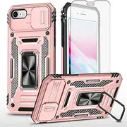 Asuwish Phone Case for iPhone 7/8/SE 2020/2022 with Screen Protector and Slide Camera Cover Magnetic Ring Holder Kickstand iPhone7 iPhone8 7s 8s i i7 SE2020 SE2022 2/2nd/3/3rd SE2 SE3 Women Rose Gold