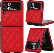 for Galaxy Z Flip 5 4 3 Leather Rhombus Phone Case for Samsung Z Flip5 Flip4 Flip3 5G Protective Shell Cover,red,for Galaxy Z Flip5