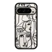 Google Pixel 9 Pro Impact Magnetic Case FACE MOSAIC SKETCH 1 CLEAR CASE IPHONE, ABSTRACT MINIMAL PEOPLE ILLUSTRATION By Ebi Emporium