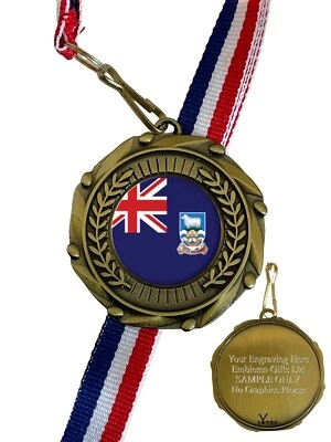Falkland Islands Flag 45mm Combo Medal & Ribbon Engraved Free