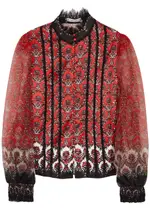 Alice + Olivia Bettina Printed Matte Satin Blouse - Red - M (UK12 / M) M (UK12 / M)