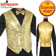 CA855 Sequin Gold Vest Waistcoat Dance Mardi Gras 20 Magician Ringmaster Costume