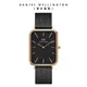 Daniel Wellington 手錶 Quadro Pressed Ashfield 29x36.5 經典黑麥穗式金屬編織大方錶-黑錶盤-玫瑰金框(DW00100467)