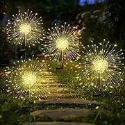 AMXGPT Solar Lights Outdoor Garden, Solar Firework Lights 120LED 4Pack, Starburst Light Waterproof for Yard Lawn Party Patio Wedding Decor(Warm White)