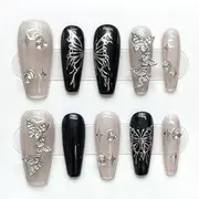 eovda - Butterfly Press On Nail (Various Designs) 24 - Short Edition - Black & Gray - S