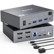 USB Type C Docking Station Dual Monitor KVM Switch 2 Monitors 2 Computers USB-C
