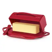 Butterie Flip-Top Plastic Butter Dish Container w/ Spreader 22.9x14cm Red