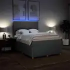 LED Lights Bed Frame with Mattress & Topper Set QUEEN Fabric Spring Base Grey
