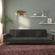 2-Seater Sofa Bed with Two Pillows Black Velvet Home Sofa