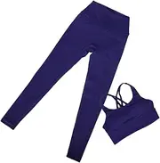 [ROMISBABA] High Waist Yoga Pants Women Seamless Leggings Set Cross Back Workout Bra Gym Leggings Wear Dark Blue
