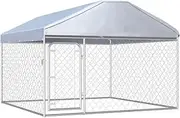 Heavy Duty Outdoor Dog Kennel, Outside Dog Playpen Metal Mesh Sidewalls Pen Dog Run Dog Enclosure Animal Hutch with Roof, 200x200x135 cm