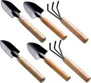 Sosoport Gardening Tool Set 2 Sets of Mini Rake Spade Shovel Wooden Handles for Transplanting Cultivation