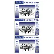 3x Jasart A4 Sketch Pad 100-Pgs Rect Drawing/Painting Cartridge Paper Acid Free