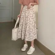 Elastic Waist Floral Midi A-Line Skirt Pink Floral - Almond - M