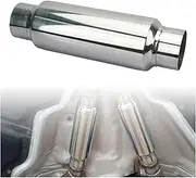 Universal 3"/2.5" /2"/2.25"Exhaust Muffler Pipe Resonator Car Tube Spiral Silencer Deep Sound 13.8" Length Stainless Resonato(2.25 inch Outlet)