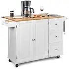 Rolling Kitchen Island Cart Mobile Kitchen Cart w/ Rubber Wood Drop Leaf Drawers
