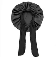 Black Satin Hair Bonnet Sleeping, High Elastic Soft And Comfortable Hair Care Sleeping Cap, Large Satin Single Layer Elastic Silk With Adjustable Headband For Women