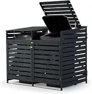 PlantCraft Double Wood Wheelie Bins Storage Shed, 2 Door Garbage Rubbish Bin Enclosure