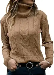 [NAVYN] High Neck Knit Sweater for Women Fall Winter Long Sleeve Soft Warm Knitted Pullover Womens Christmas Sweaters Tops(Coffee,M/Medium)