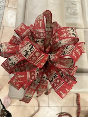 Christmas Tree Bow, TreeTopper, Burlap Ribbon In Red & Black, Hunting Theme