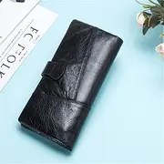 [TATSEN] Men's Spliced Long Wallet Three Fold with Wrist Strap Multi-Functional Card Bag