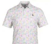 Original Penguin Polo Shirt (Pete's Game Grid Print, Bright White, Medium) NEW