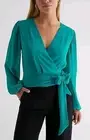 Express Teal Wrap Blouse Top Green Silk Chiffon Size Small