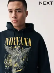 Black Nirvana License Graphic Hoodie (E23784) | $73