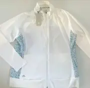 Adidas Women's Golf White Zip Front Blue Pebble Thumbhole Jacket XL CY7324